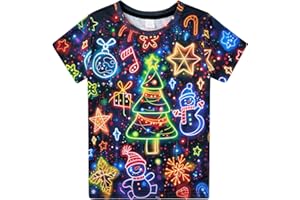 Funnycokid Boys Girls Shirts Graphic T-Shirt Neon Clothes Kids Novelty Youth Short Sleeve Animal Print Tees 4-16 Years