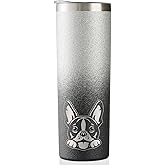 Onebttl Boston Terrier Gifts for Women, Dog Mom, Dog Lovers, 20oz Skinny Tumbler with Lid&Straw for Christmas, Birthday, Glitter Black & Silver, Funny Face