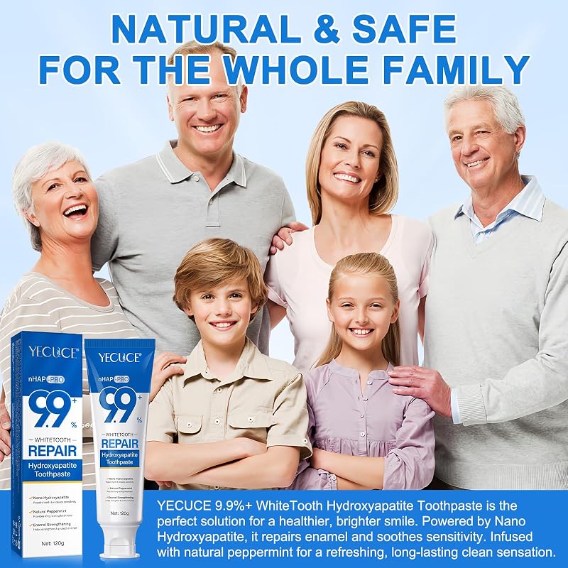 Hydroxylapatite Dentifrice à 9,9% Lot de 2, Dentifrice à L'hydroxyapatite Nano Sans Fluor, Aide à Reminéralisation, Protège L'émail, Soulage la Sensibilité, Renforce Dents, Soins Buccaux Quotidiens