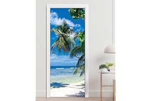 FLFK Door Wallpaper Sticker - Beach Palms,Peel and Stick Mural,Combined Size 30"x80",Split into 2 Pieces