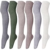 Liitrsh 6 Pairs Women Knee High Fuzzy Socks Soft Long Thigh High Warm stockings Cozy Slipper Plush Socks