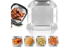 TONMOM Air Fryer Paper Liners, 100Pcs Aluminum Foil Air Fryer Disposable Paper Liner, 6.3” Square Non-stick Sheets, Food Grade Aluminum Foil for Baking, Frying, Grilling, Roasting Microwave