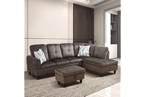 EMKK Sectional Sofa Couch, Fabric Modern 5-Seat L Shaped Upholstered Sofa&Couch Set with Storage Reversible Ottoman for Living Room Small Space Apartment, Dark Brown