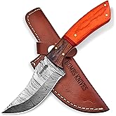 9-Inch Damascus Hunting Knife with Sheath – Fixed Blade Knife Full Tang Survival Knives for Men – Handmade Damascus Steel – Bushcraft Skinning Knife for Camping, and Outdoor Use