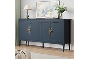 RoyalCraft Large Sideboard Buffet Cabinet with Storage, 58'' Modern Credenza Buffet Table Coffee Bar Wine Bar Storage Cabinet with Artistic Carved Handle for Dining Room Living Room, (Navy Blue)