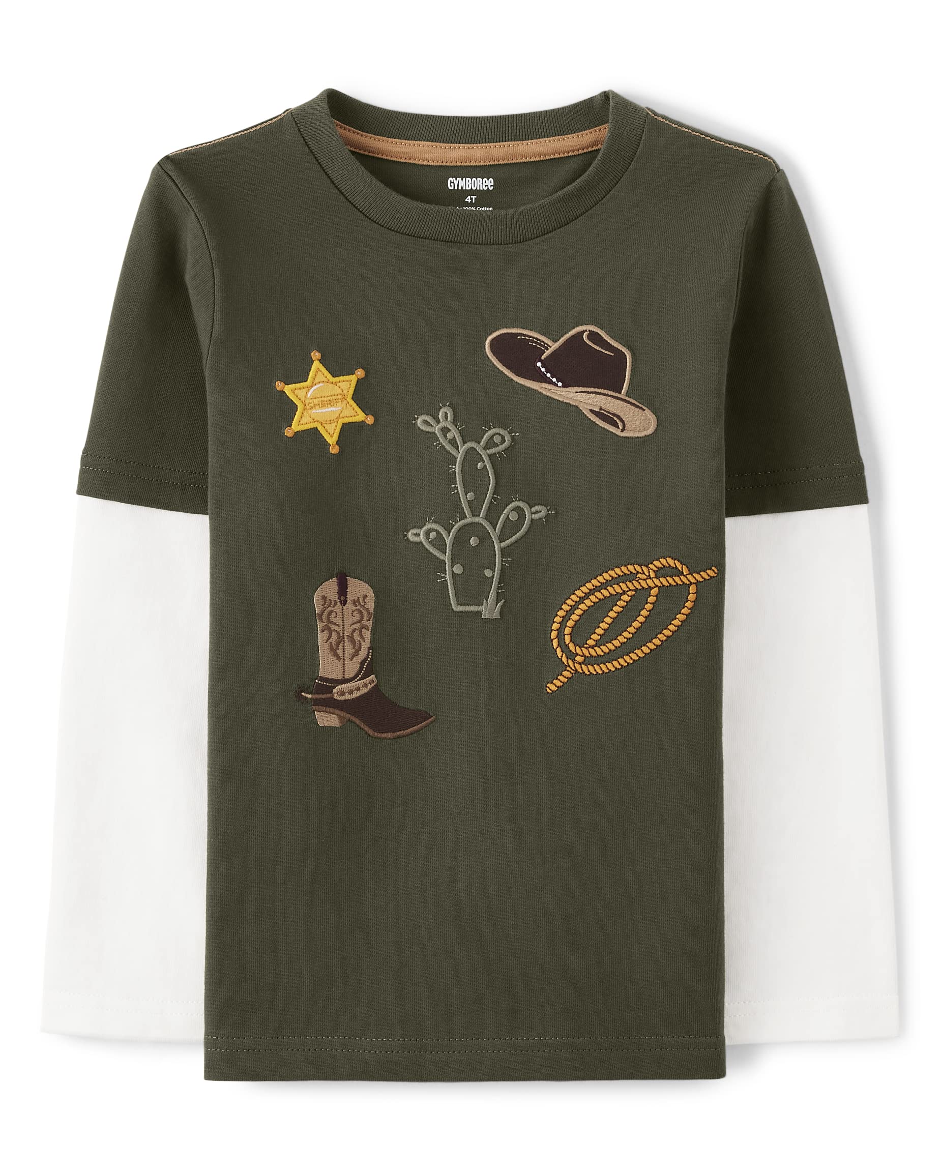 Gymboree Boys and Toddler Embroidered Graphic Long Sleeve Layered T-Shirts, County Icons, 18-24 Months