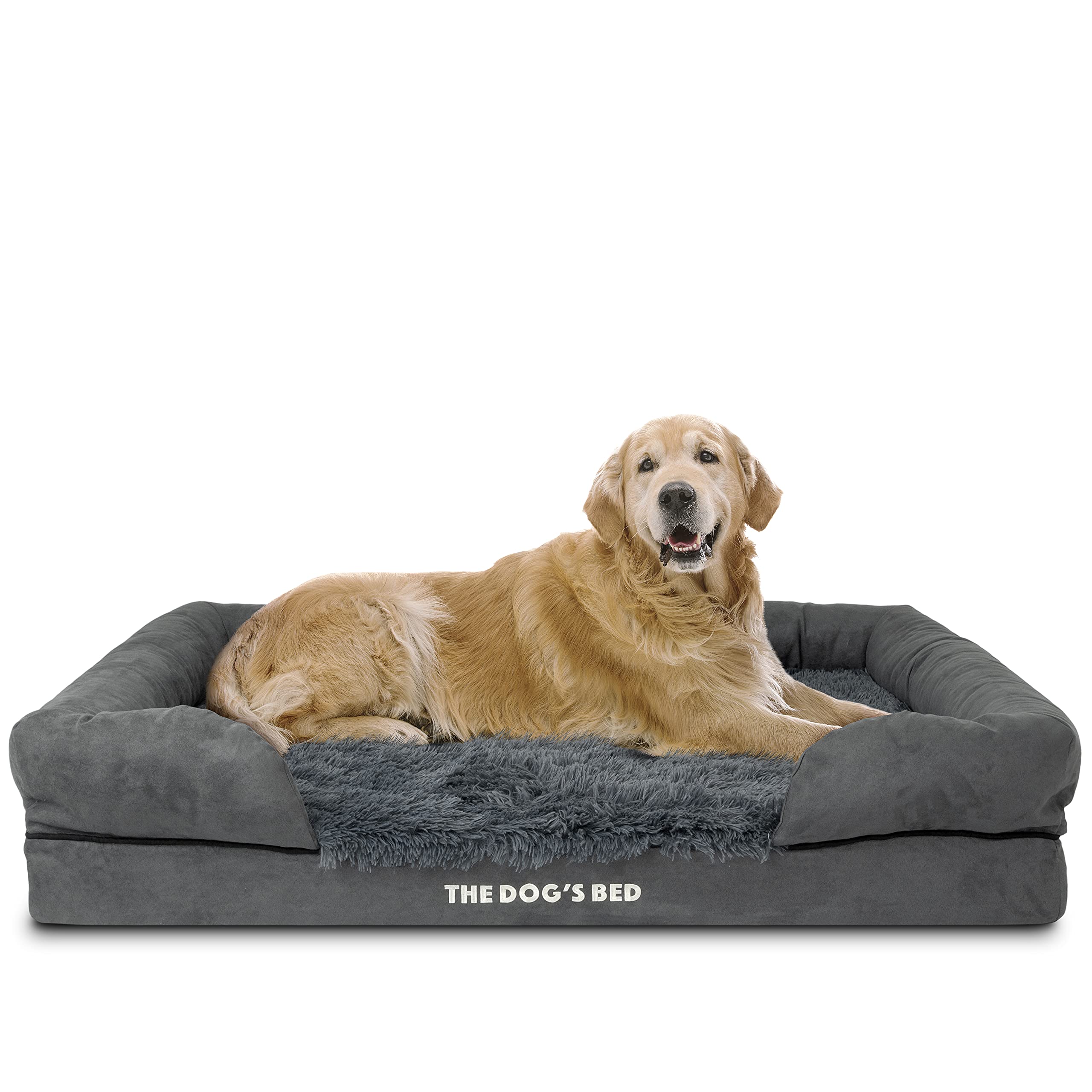 The Dog’s Bed – Orthopaedic Memory Foam Bolster Bed, Grey Fur, XL