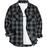 ZITY Men Plaid Flannel Shirts Long Sleeve Casual Button Down Collar Jackets for Men with Pockets