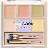 THESAEM Cover Perfection Concealer Palette - 01 Cover and Correct for Medium Skin Tones 20-23 - 6-Color Multi Concealer Palette with Dual Brush - Korean Makeup for Blemishes, Dark Circles & Redness