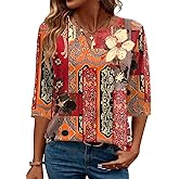 AKEWEI Women's V Neck 3/4 Sleeve T Shirts Summer Top Dressy Casual Basic Tees Shirt Tunic Blouses
