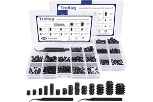 TROLLUG 1305PCS Metric + SAE Set Screw Assortment Kit, Internal Hex Drive Headless Set Screw Assortment Kit with 10 Hex Wrenches, M3 to M8 and 1/8-40 to 5/16-18 (Black Alloy Steel)