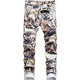 Enrica Men's Casual Printed Jeans Skinny Denim Pants