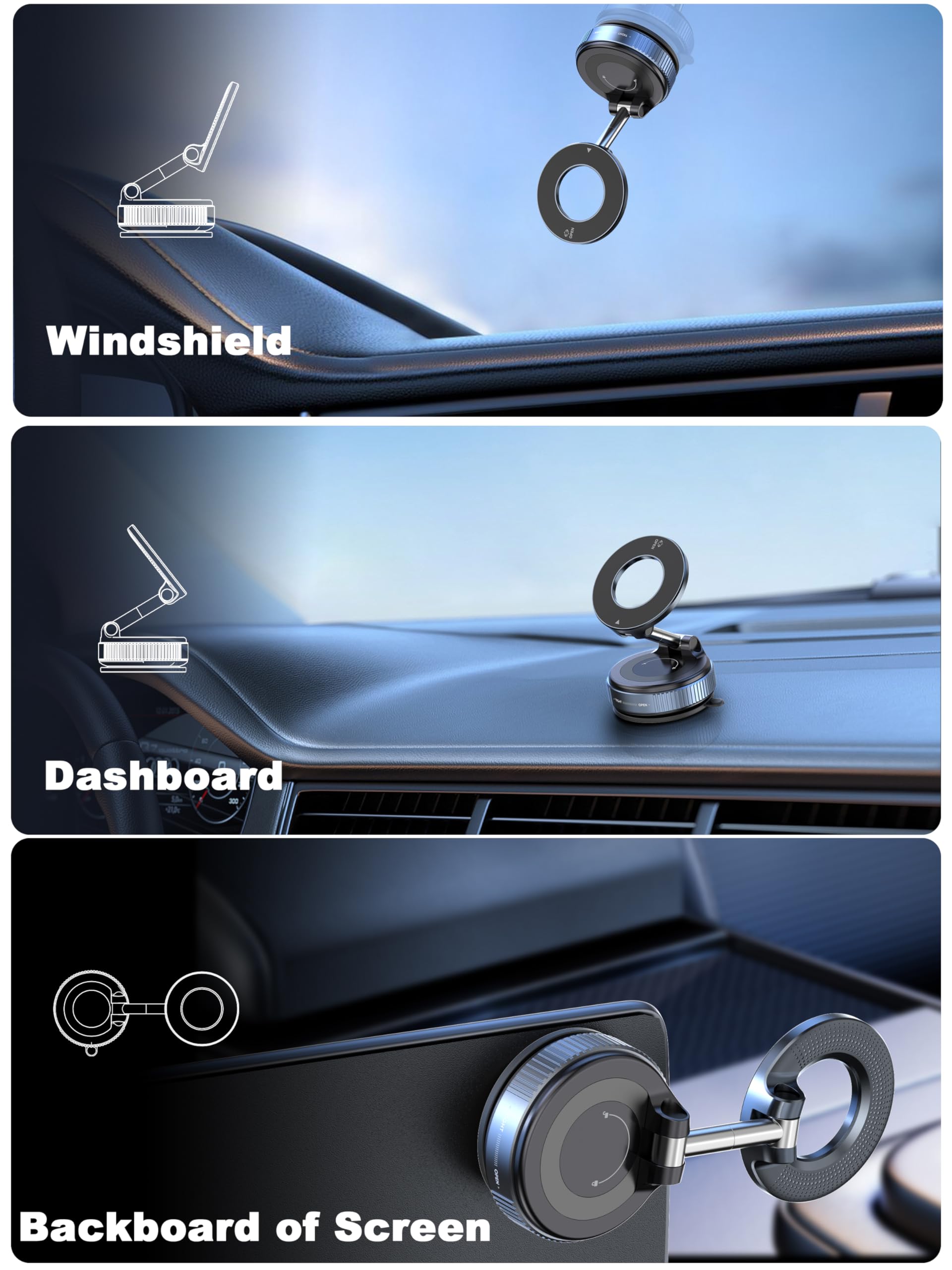 Upgraded 360° Nano Gel Vacuum Magnetic Phone Holder, Car Phone Holder for Magsafe[108+LBS Strongest Suction & 3000gf Strongest Magnetic], Suction Cup Phone Mount for Car/for iPhone 17 Pro Max