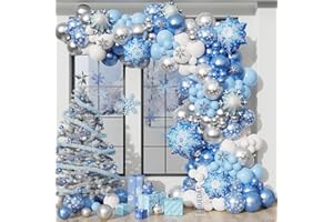 DUBEDAT Blue Snowflake Balloon Garland Arch kit-Snowflake Balloon with Silver Blue White Latex Balloons set for Winter Wonderland Holiday Christmas Baby Shower Snow Princess Birthday Party Decorations