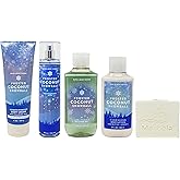 Bath & Body Works Frosted Coconut Snowball Deluxe Bundle - Fragrance Mist - Body Cream - Body Lotion - Shower Gel - with a Natural Oats Bar Soap - Full Size