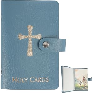 CYUXING Holy Catholic Leather Card Prayer Holder, Pocket Faux Organizer With Snap Closure, Religious Book Essentials For Fune