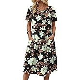 Zeagoo Womens Summer Midi Dress Casual Short Sleeve A-Line Cotton Linen Dress Flowly Beach Tunic Sundresses with Pockets 2026