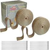 LEDAUT 2 Roll 2" x 50' Titanium Exhaust Heat Wrap Roll for Motorcycle Fiberglass Heat Shield Tape with Stainless Ties