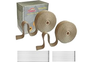 LEDAUT 2 Roll 2" x 50' Titanium Exhaust Heat Wrap Roll for Motorcycle Fiberglass Heat Shield Tape with Stainless Ties