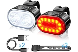 Bike Light Set，USB Rechargeable LED Bike Front Light and Tail Light，4+6 Lighting Modes，IPX5 Waterproof Mountain and Road Bicy