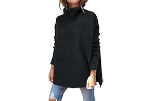 Caracilia Women's Turtleneck Oversized Sweaters 2024 Fall Long Batwing Sleeve Spilt Hem Tunic Pullover Sweater Knit Tops