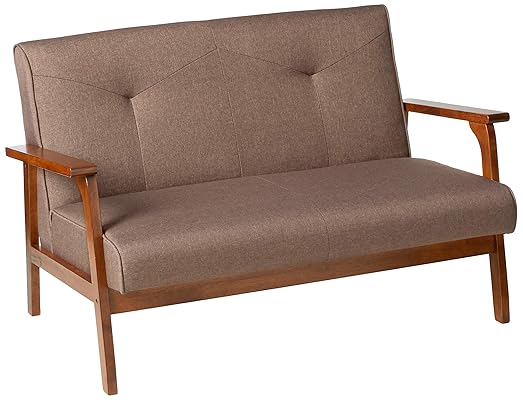 FURINNO Mid Century Vintage Compact Loveseat, Dark Brown