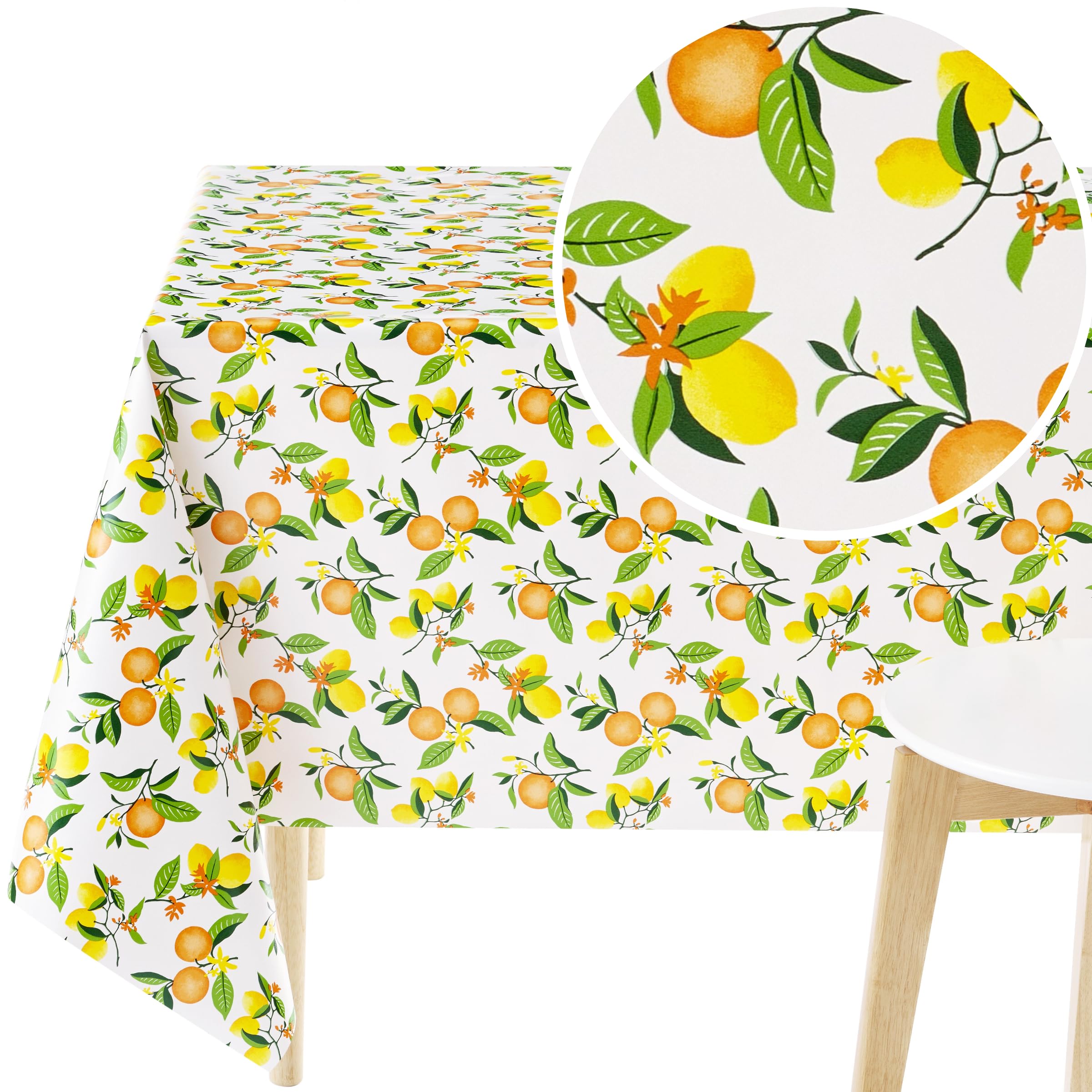 KP HOME Waterproof PVC Table Cloth - Rectangular Oilcloth 118x55in | 300x140cm - Yellow Lemon Fruits Vinyl Wipe Clean Tablecloth - Plastic Wipeable Outdoor Table Cover in Colourful Pattern — image 1