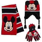 Disney Boys' Mickey Mouse Winter Hat Set - 3 Piece Beanie, Gloves or Mittens, and Scarf Set, Size Age 4-7, Mickey Mouse Hat Gloves Scarf Set