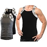 Different Touch 2 Pack Men Square Cut Two Tone Trim Tank Top