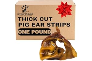 K9warehouse Pig Ears for Dogs - Natural Bulk - 100% Pork Pig Ear Strips for Dogs - Alternative to Rawhide Chews - Thick Cut Pig Ears for Dog Treats for All Breeds Packed in USA - 16oz