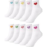 Shihanee 10 Pairs Heart Socks for Women Valentine Mini Crew Above Ankle Cotton Casual Socks for Valentine Gift