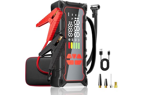 5000A Car Battery Jump Starter with Air Compressor 160PSI, Jumper Starter Portable for 7.0L Gas/6.0L Diesel, Jump Box for Car Battery with Tire Inflator & Power Bank& Jumper Cables, Emergency Kit