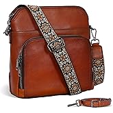 Iswee Leather Crossbody Bags for Women Multi Pockets Medium Shoulder Bag Lightweight Functional Travel Purse