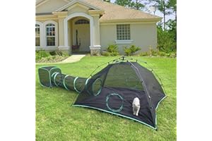 Pawtenda 3-in-1 Outdoor Cat Enclosures, Portable Catio Green Cat Tents for Outside, Cat Tents with 1 Dome Tent,1 Straight Tunnel and 1 Cube, Outdoor Cat Playpen for Cats, Rabbits and Other Animals