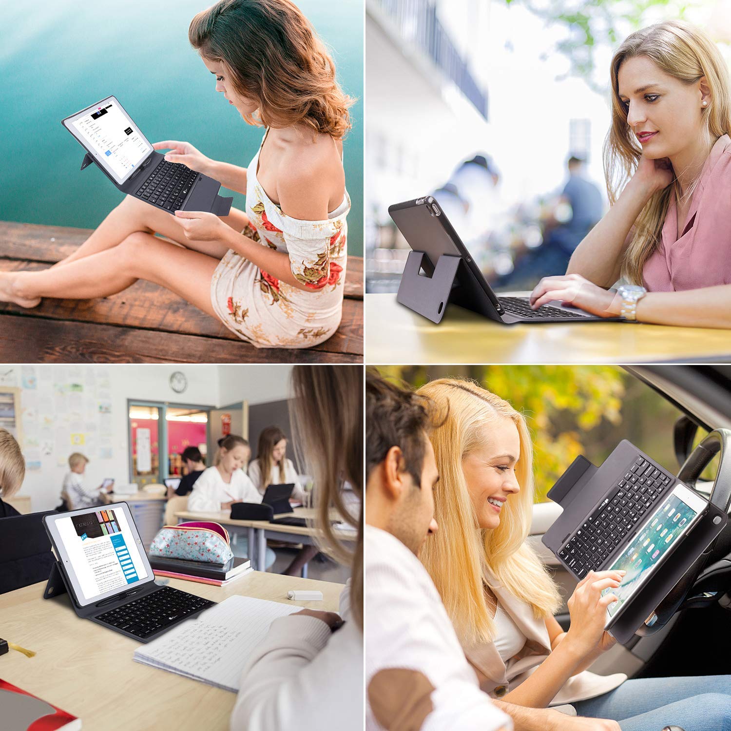 iPad Keyboard Case 9.7 for iPad 2018 (6th Gen) - iPad 2017 (5th Gen) - iPad Pro 9.7 - iPad Air 2 & 1 - Bluetooth Wireless BT 7 Color RGB Backlit & Thin & Light iPad Case with Keyboard, Pencil Holder