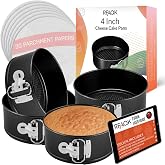 RFAQK 4 Inch Mini Cheesecake Pans Leakproof, 4pcs Small Nonstick Springform Pans with Removable Bottom, Includes 50pcs Parchm