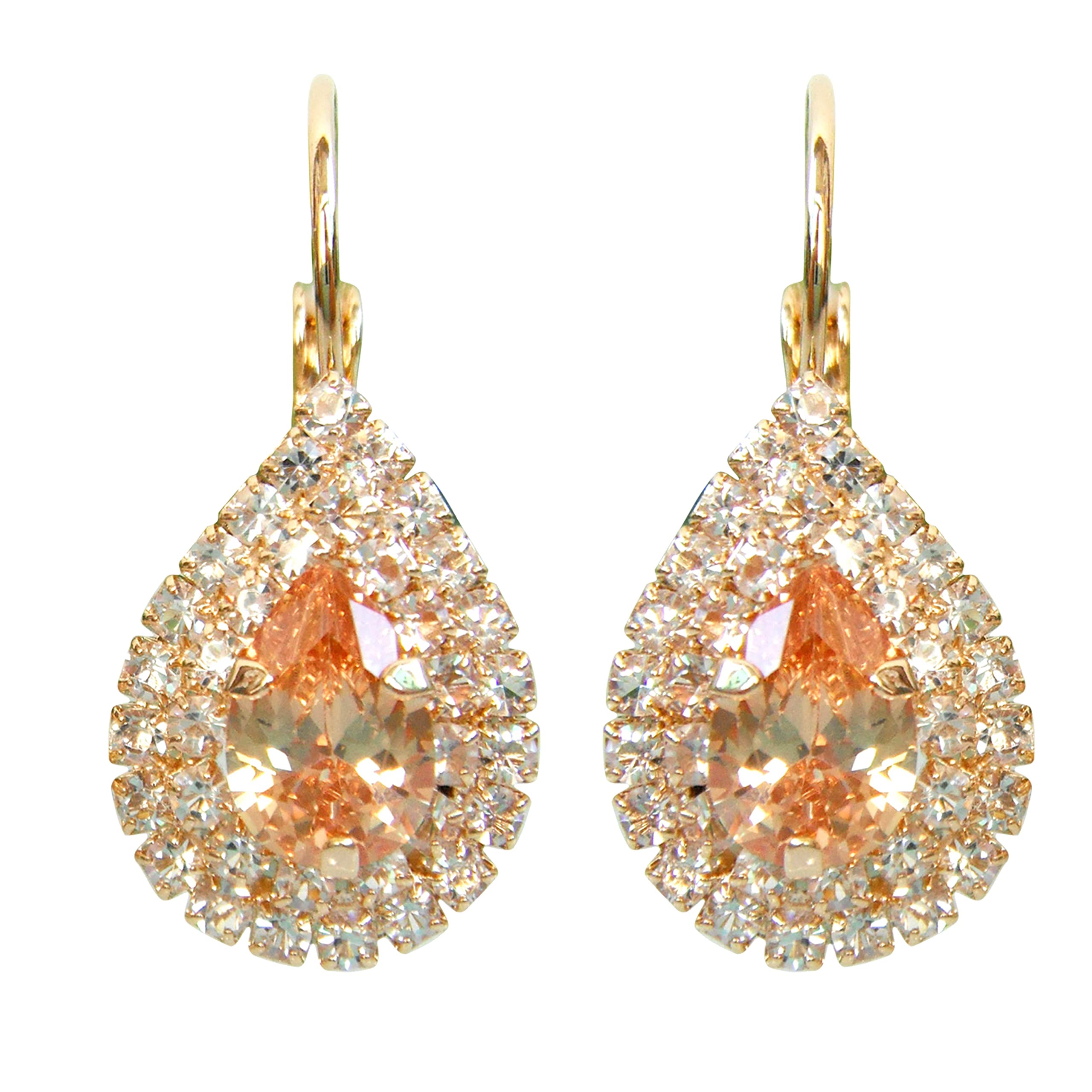 Navachi 18k Gold Plated Pear-Shape Orange Zircon White Crystal Hoop Az2620e Leverback Earrings