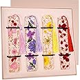4 Pieces Dried Flower Resin Bookmark for Men Women Book Lovers, Handmade Transparent Floral Pressed Flower Book Mark Bookmarks Box Set, Ideal for Birthday Present, Teachers Appreciation