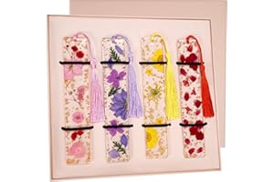 HRRTYUEG 4 Pieces Dried Flower Resin Bookmark for Men Women Book Lovers, Handmade Transparent Floral Pressed Flower Book Mark Bookmarks Box Set, Ideal for Birthday Present, Teachers Appreciation