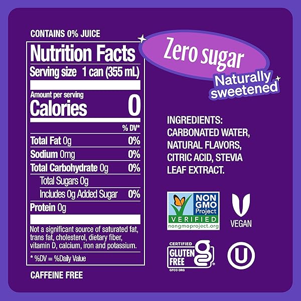 ZEVIA ZERO SUGAR SODA, GRAPE, 12 OZ CANS (8-PACK) – NATURALLY SWEETENED, NON-GMO PROJECT VERIFIED, GLUTEN-FREE, VEGAN