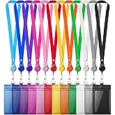 12 Pack ID Badge Holders with Retractable Lanyards Colorful Retractable Lanyards with Vertical Leather ID Badges for Office, School, Travel