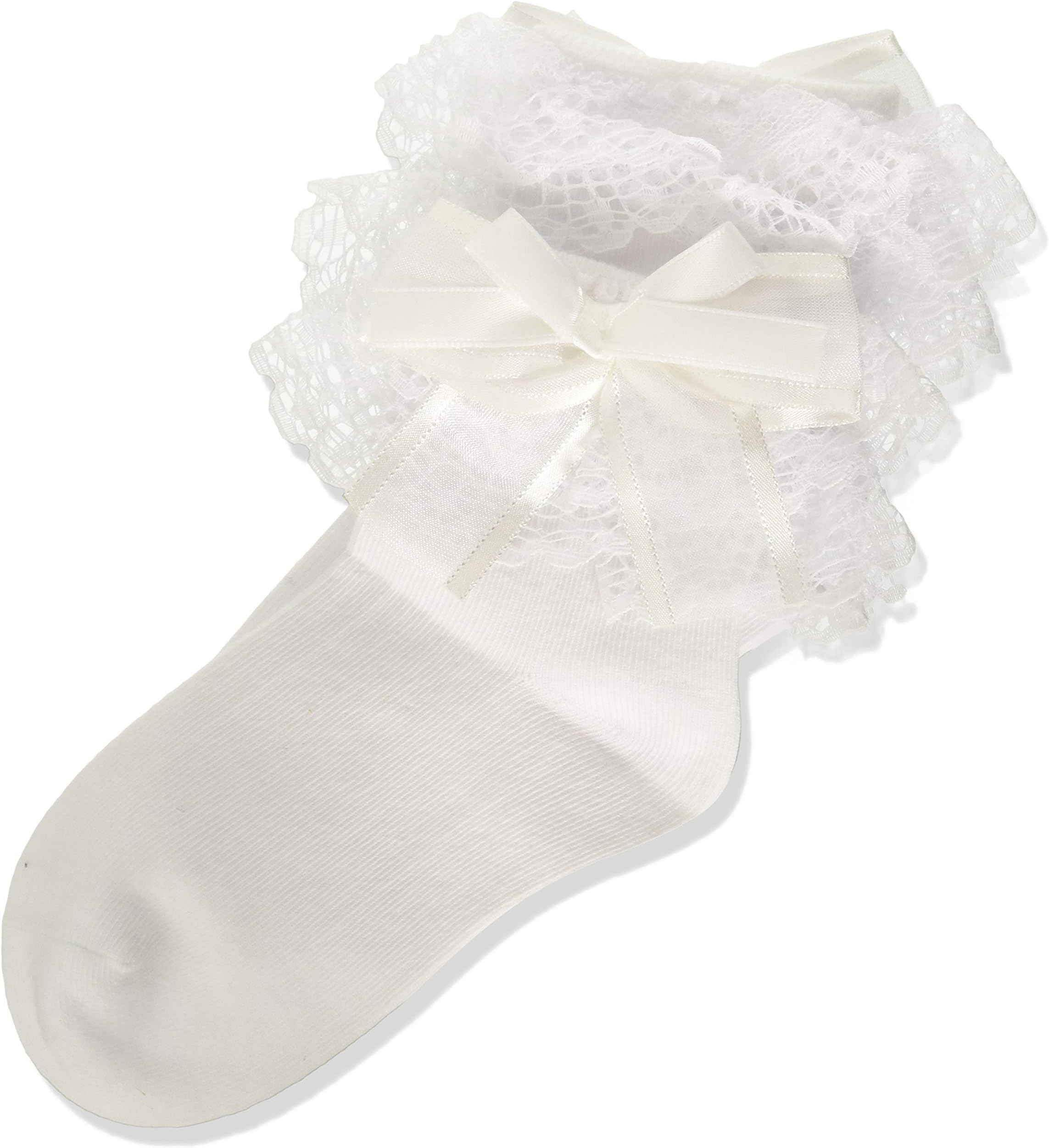 Baby/Girl Pack of 2 WHITE Super Soft Lace Frilly Ankle Socks Age 1 2 3 4 5 6 7