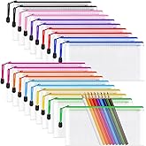 Umriox Clear Pencil Pouch, 9.2 x 4.7 in (10 Colors, 20 Packs), A6 Pencil Bags with Zipper Bulk, Mesh Zipper Pouch for Bill Stationary Cosmetics Travel Storage
