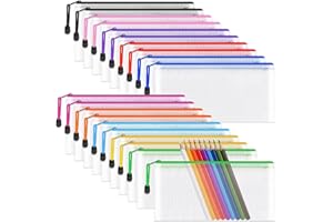 Umriox Clear Pencil Pouch, 9.2 x 4.7 in (10 Colors, 20 Packs), A6 Pencil Bags with Zipper Bulk, Mesh Zipper Pouch for Bill Stationary Cosmetics Travel Storage