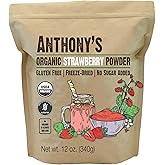 Anthony's Organic Strawberry Powder, 12 oz, Freeze Dried, Gluten Free, No Sugar Added, Non GMO