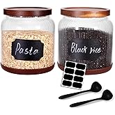 SAIOOL 2-Pack Striped Borosilicate Glass Airtight Canisters - Big mouth Large Capacity, Acacia Wood Lid, Food Storage Jars for Flour, Pasta, Pantry Organization (1/2 Gallon （Striped 2 pack）)