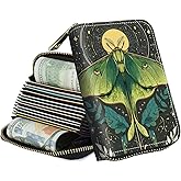 JNFBWULO Zipper Wallet for Women, RFID Blocking Small Credit Card Holder with Accordion Design, Compact PU Leather Zipper Purse with Gift Box, Green Moth Moon Pattern