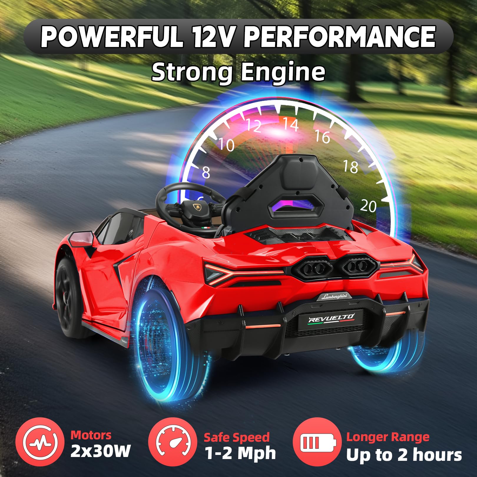 Hikole 12V Ride on Toys car for Kids, with Parental Control, Electric Sports Cars, Lamborghini Toy Car for Kids to Drive, Driving/Reverse, Liftable Scissor Doors, LED Lights, Music, Red