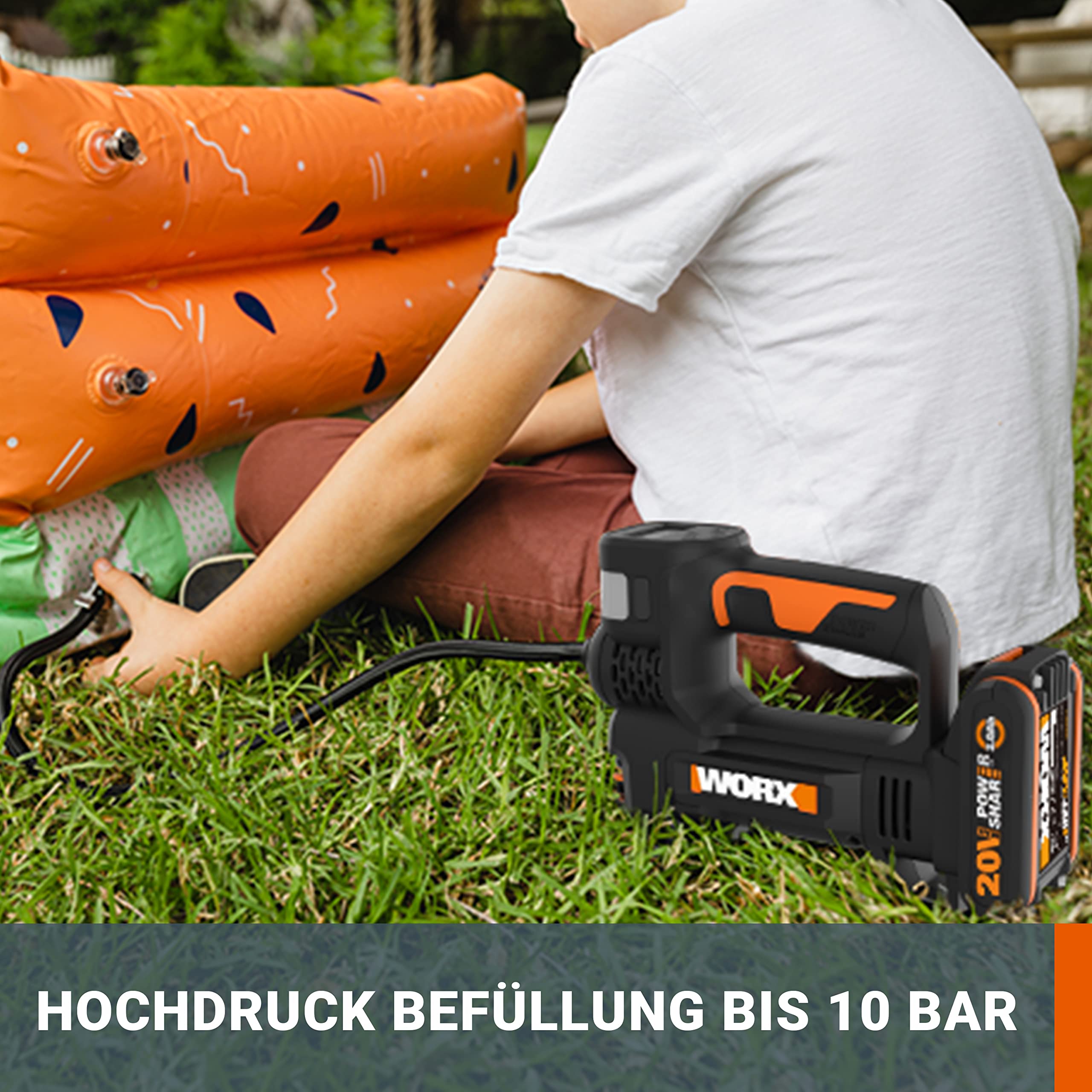 WORX WX092.9 Akku-Kompressor - 4 in 1: multifunktionale Luftpumpe mit punktgenauer Digitalanzeige & Druckkontrolle, Arbeitsleuchte & SOS-Notsignalleuchte - max. 10 bar - ohne Akku & Ladegerät 3