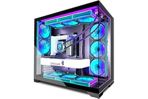 KEDIERS PC CASE ATX 9 Fans Pre-Installed, Type-C Mid Tower Computer Case with Full-View Dual Tempered Glass, Gaming PC Case,H